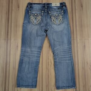 Miss Me Signature Capri Jeans Womens 30x26 1/2 Angel Flap Pocket Rhinestone Y2K